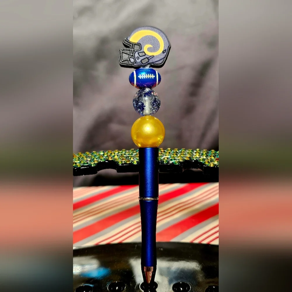 NFL LA Rams Sparkly/Blingy Custom Created Super Fan Beaded Pen
